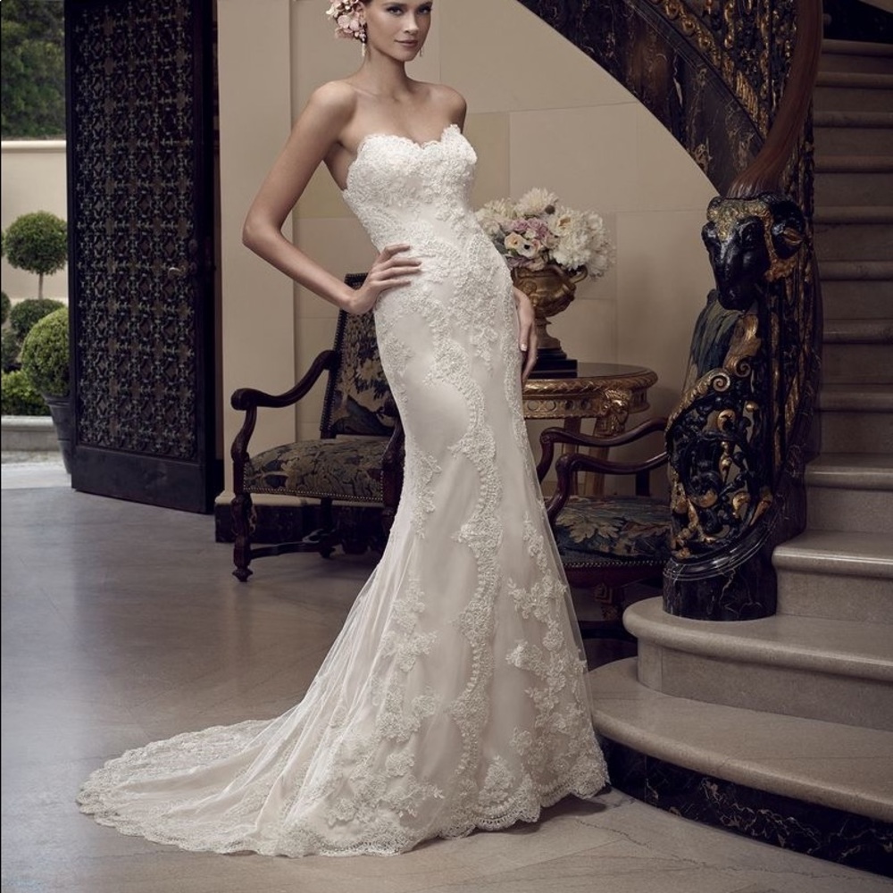 Casablanca Bridal strapless lace detailed and beaded wedding dress